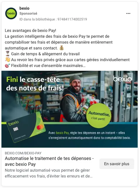 Publicité Facebook de bexio