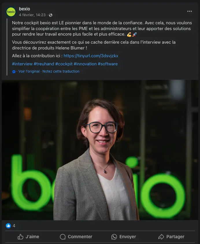 Post LinkedIn de bexio