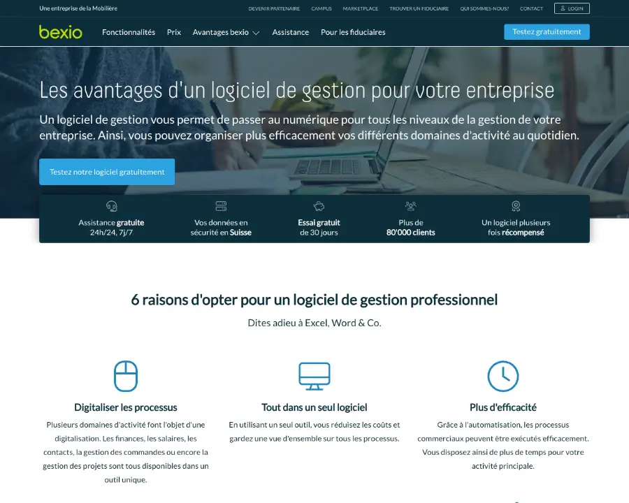 Landing page de bexio.com